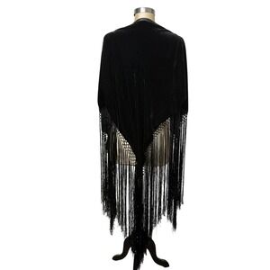 Bellissima Black Silk Blend Velvet Fringe Shawl Wrap Scarf OS One Size